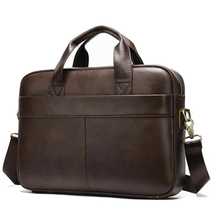 Retro Men Genuine Handbag Cowhide Leather Briefcase 14-Inch Computer Large Capacity File Male Shoulder Bag