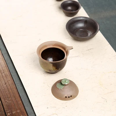 Retro Ore Stone Filter Teapot Hand-carrying Ceramic Stoneware Pot Without Glaze Kung Fu Black Tea Xishi Firewood Pot Teaware