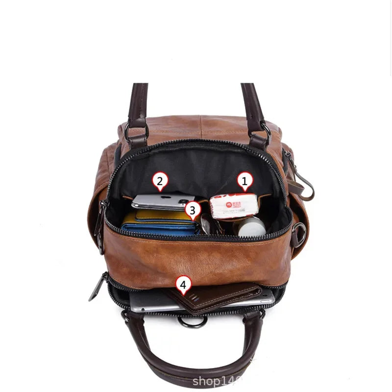 Retro PU Leather Backpack Women's Multifunctional Fashion Shoulder Bag Leisure Slung Handbag