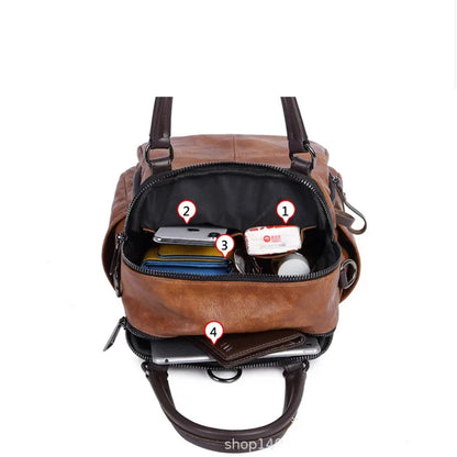 Retro PU Leather Backpack Women's Multifunctional Fashion Shoulder Bag Leisure Slung Handbag