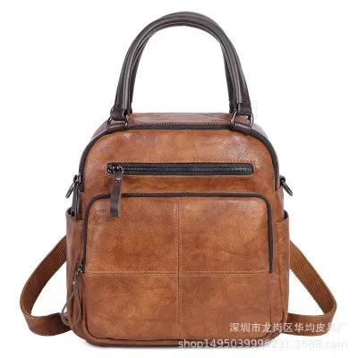 Retro PU Leather Backpack Women's Multifunctional Fashion Shoulder Bag Leisure Slung Handbag