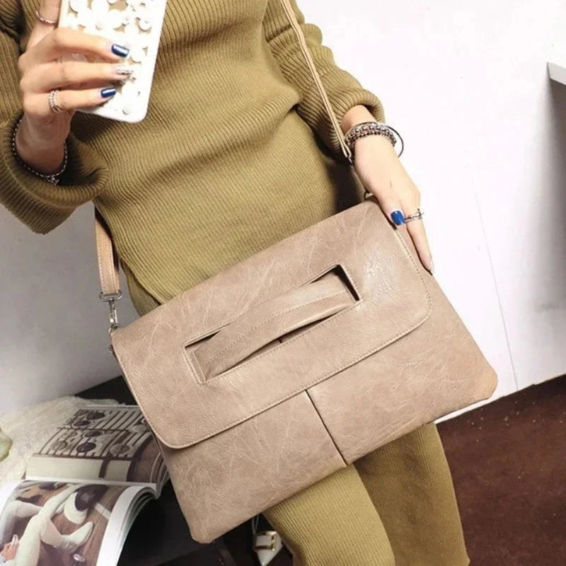 Retro PU Leather Clutch Large Capacity Crossbody Bag, Flap Laptop Handbag For Macbook
