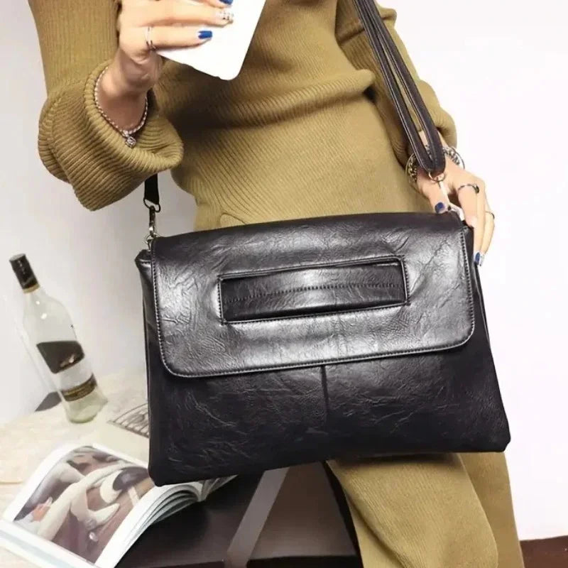 Retro PU Leather Clutch Large Capacity Crossbody Bag, Flap Laptop Handbag For Macbook
