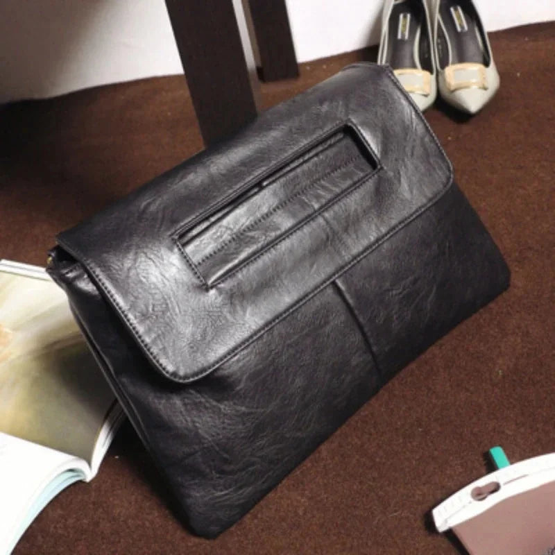 Retro PU Leather Clutch Large Capacity Crossbody Bag, Flap Laptop Handbag For Macbook