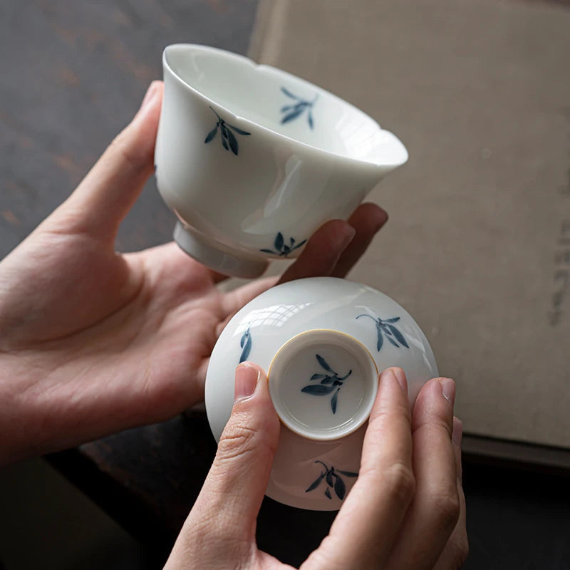Retro Pure Hand-painted Butterfly Orchid Ceramic Gaiwan Luxury Tea Tureen Tea Making Cover Bowl Tea Services Accessories Craft