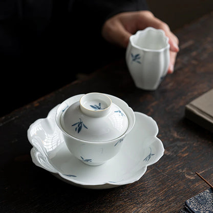 Retro Pure Hand-painted Butterfly Orchid Ceramic Gaiwan Luxury Tea Tureen Tea Making Cover Bowl Tea Services Accessories Craft