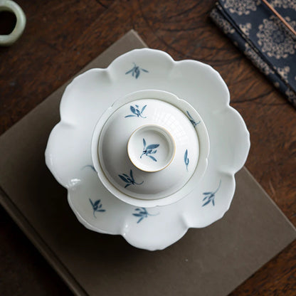 Retro Pure Hand-painted Butterfly Orchid Ceramic Gaiwan Luxury Tea Tureen Tea Making Cover Bowl Tea Services Accessories Craft