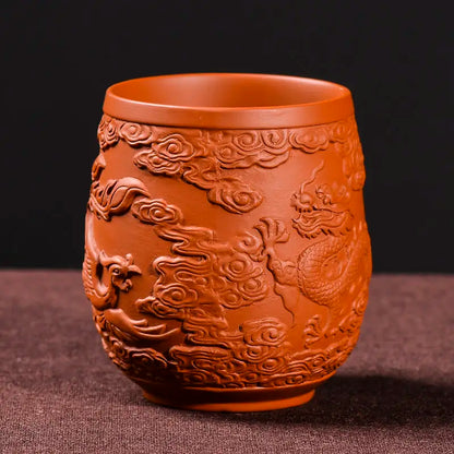 Retro Purple Sand Ceramic Tea Cup Set, Kungfu Tea Cup, Master Cup, Dragon Phoenix, Household Accessories