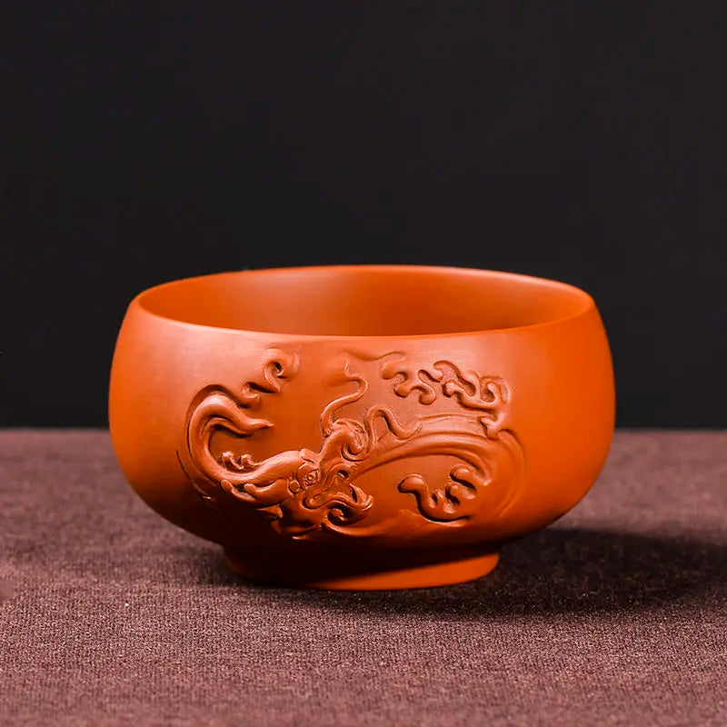 Retro Purple Sand Ceramic Tea Cup Set, Kungfu Tea Cup, Master Cup, Dragon Phoenix, Household Accessories