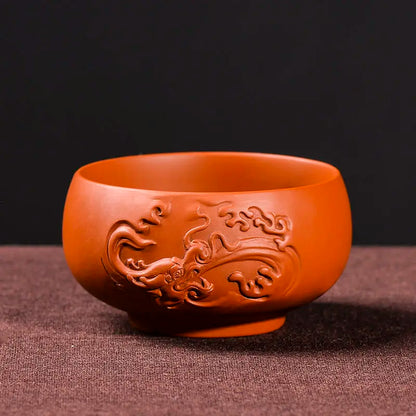 Retro Purple Sand Ceramic Tea Cup Set, Kungfu Tea Cup, Master Cup, Dragon Phoenix, Household Accessories