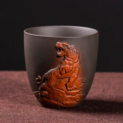 Retro Purple Sand Ceramic Tea Cup Set, Kungfu Tea Cup, Master Cup, Dragon Phoenix, Household Accessories