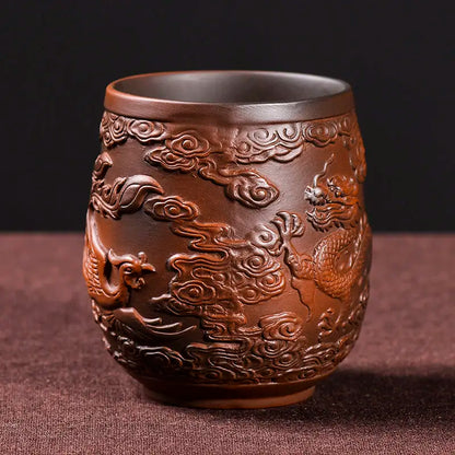 Retro Purple Sand Ceramic Tea Cup Set, Kungfu Tea Cup, Master Cup, Dragon Phoenix, Household Accessories