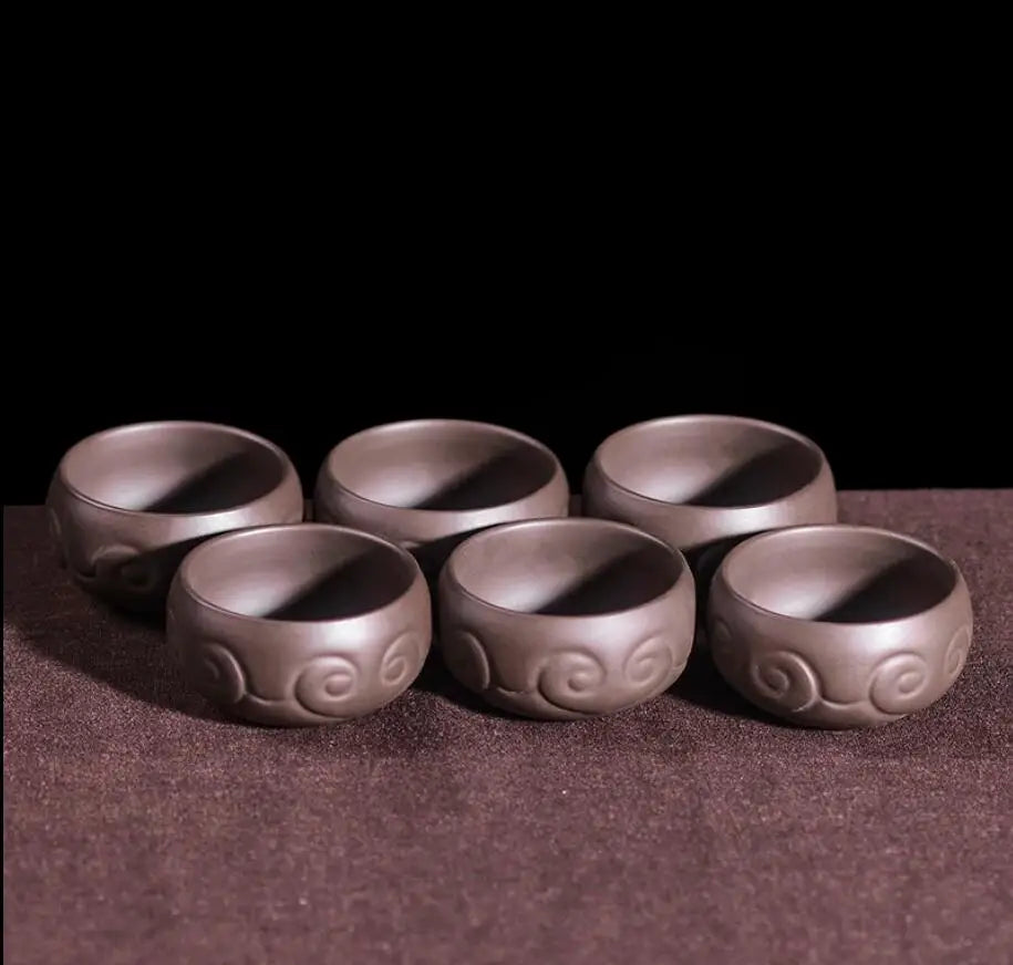 Retro Purple Sand Ceramic Tea Cup Set, Kungfu Tea Cup, Master Cup, Dragon Phoenix, Household Accessories
