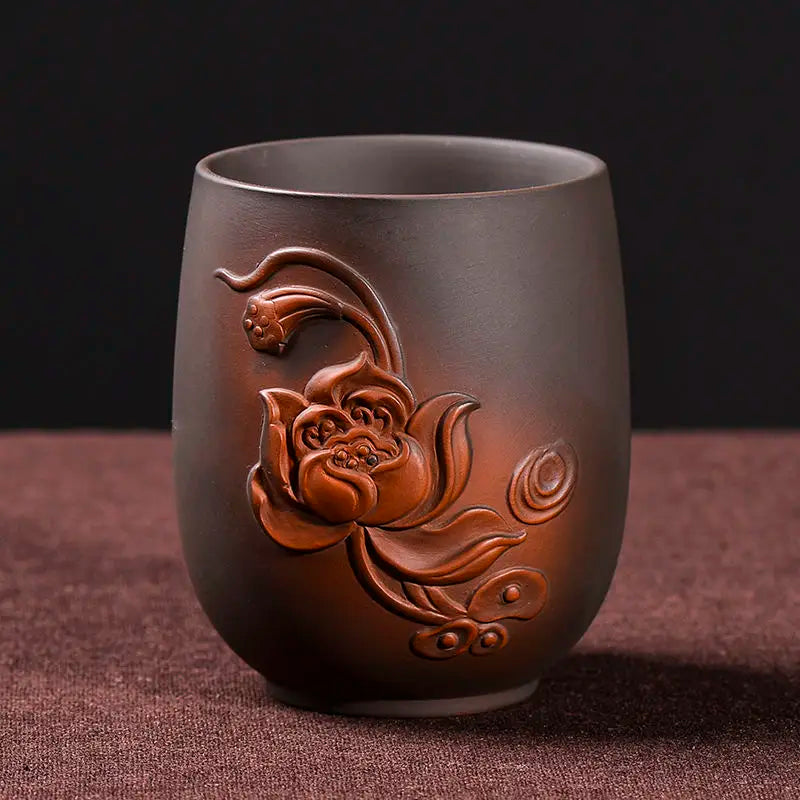 Retro Purple Sand Ceramic Tea Cup Set, Kungfu Tea Cup, Master Cup, Dragon Phoenix, Household Accessories