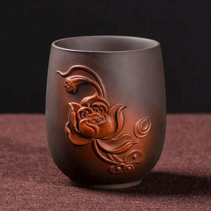 Retro Purple Sand Ceramic Tea Cup Set, Kungfu Tea Cup, Master Cup, Dragon Phoenix, Household Accessories