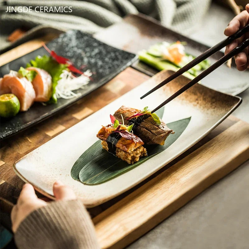 Retro Rectangular Sushi Plate Japanese Ceramic Plates Western Food Plate Home Dinner Set Plates and Dishes Kitchen Accessories