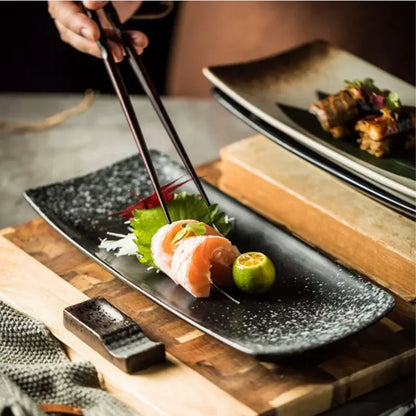 Retro Rectangular Sushi Plate Japanese Ceramic Plates Western Food Plate Home Dinner Set Plates and Dishes Kitchen Accessories