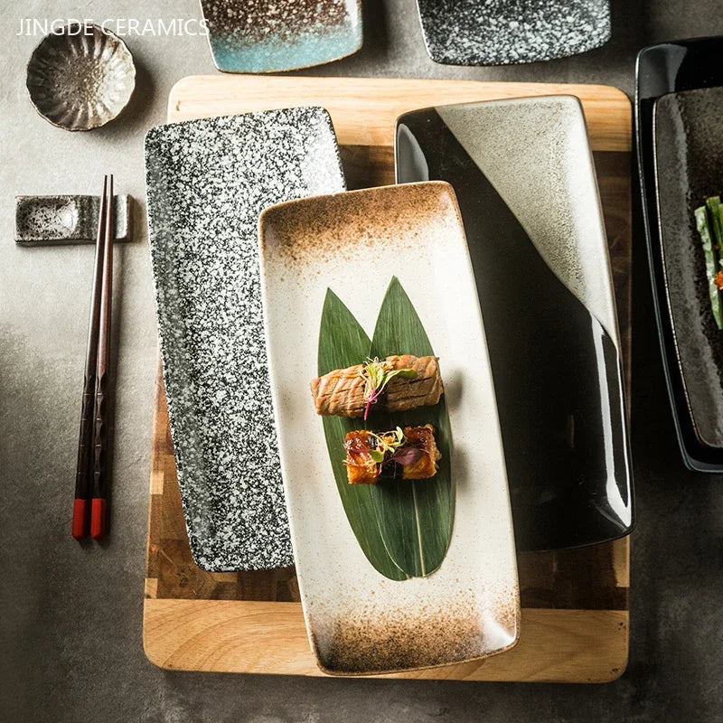 Retro Rectangular Sushi Plate Japanese Ceramic Plates Western Food Plate Home Dinner Set Plates and Dishes Kitchen Accessories
