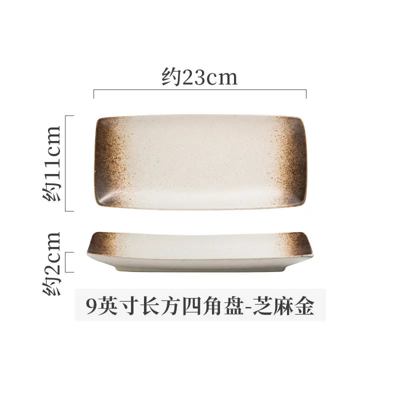Retro Rectangular Sushi Plate Japanese Ceramic Plates Western Food Plate Home Dinner Set Plates and Dishes Kitchen Accessories