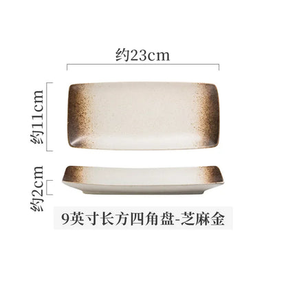 Retro Rectangular Sushi Plate Japanese Ceramic Plates Western Food Plate Home Dinner Set Plates and Dishes Kitchen Accessories