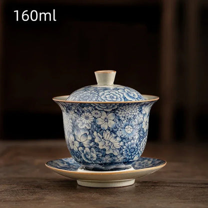 Retro Ru Kiln Tea Tureen  Ceramic Sancai Cover Bowl Tea Maker Gaiwan Can Raise Kung Fu Teaware