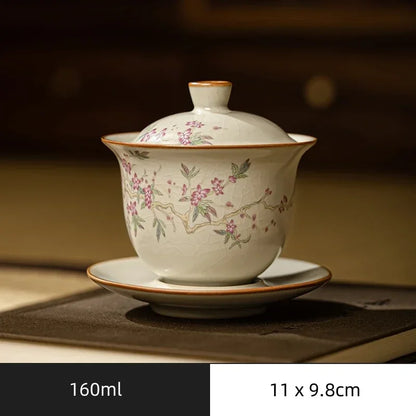 Retro Ru Kiln Tea Tureen  Ceramic Sancai Cover Bowl Tea Maker Gaiwan Can Raise Kung Fu Teaware