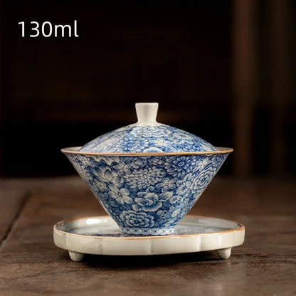 Retro Ru Kiln Tea Tureen Ceramic Sancai Cover Bowl Tea Maker Gaiwan Can Raise Kung Fu Teaware