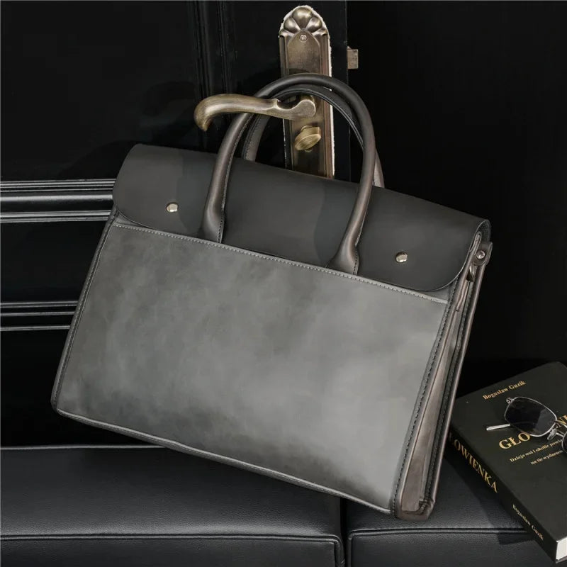 Retro Soft Leather Briefcase For Men Business Handbag Casual Office Shoulder Messenger Large Capacity Laptop Bag