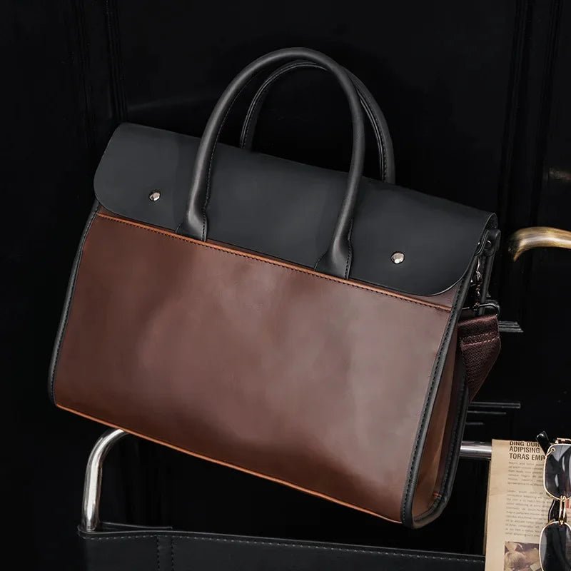 Retro Soft Leather Briefcase For Men Business Handbag Casual Office Shoulder Messenger Large Capacity Laptop Bag