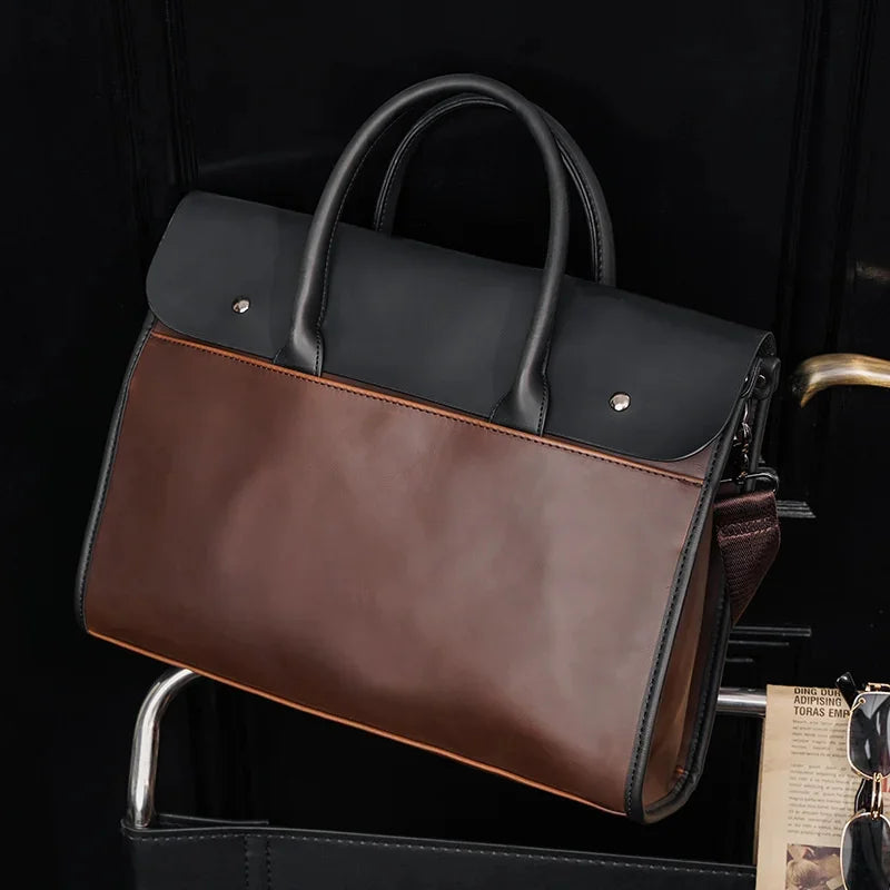 Retro Soft Leather Briefcase For Men Business Handbag Casual Office Shoulder Messenger Large Capacity Laptop Bag