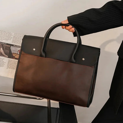 Retro Soft Leather Briefcase For Men Business Handbag Casual Office Shoulder Messenger Large Capacity Laptop Bag