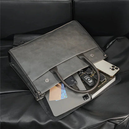 Retro Soft Leather Briefcase For Men Business Handbag Casual Office Shoulder Messenger Large Capacity Laptop Bag