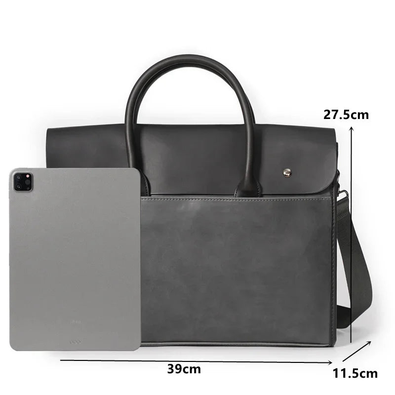 Retro Soft Leather Briefcase For Men Business Handbag Casual Office Shoulder Messenger Large Capacity Laptop Bag
