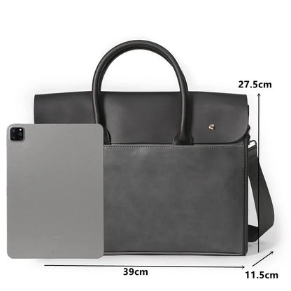 Retro Soft Leather Briefcase For Men Business Handbag Casual Office Shoulder Messenger Large Capacity Laptop Bag