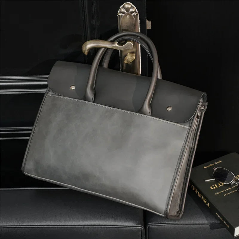 Retro Soft Leather Briefcase For Men Business Handbag Casual Office Shoulder Messenger Large Capacity Laptop Bag