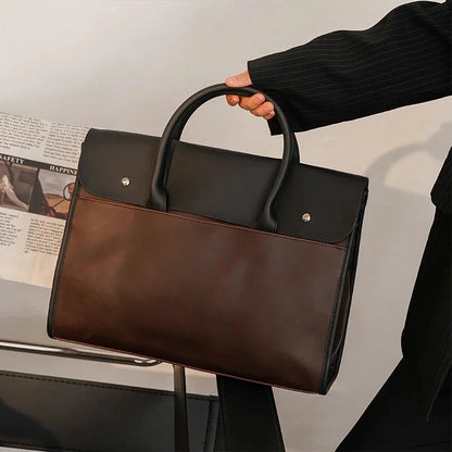 Retro Soft Leather Briefcase For Men Business Handbag Casual Office Shoulder Messenger Large Capacity Laptop Bag