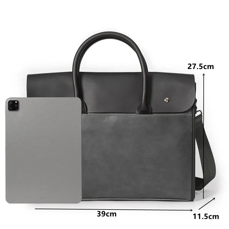 Retro Soft Leather Briefcase For Men Business Handbag Casual Office Shoulder Messenger Large Capacity Laptop Bag