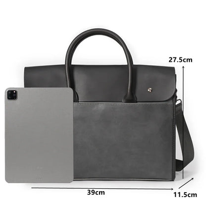 Retro Soft Leather Briefcase For Men Business Handbag Casual Office Shoulder Messenger Large Capacity Laptop Bag