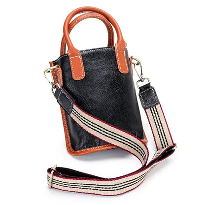 Retro Soft Leather Ladies Diagonal New Top Layer Cowhide Mini Bucket Wide Strap Single Shoulder Small Bag