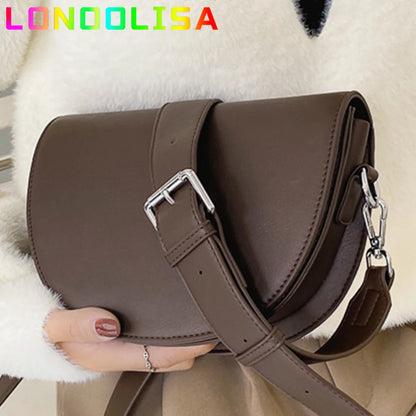 Retro Solid Color Saddle Bag High Quality Leather Shoulder Bags for Women 2022 New Simple Ladies Crossbody Bag Designer Handbags
