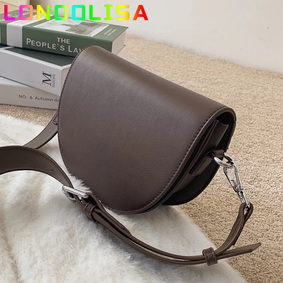 Retro Solid Color Saddle Bag High Quality Leather Shoulder Bags for Women 2022 New Simple Ladies Crossbody Bag Designer Handbags