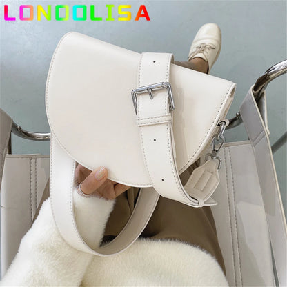 Retro Solid Color Saddle Bag High Quality Leather Shoulder Bags for Women 2022 New Simple Ladies Crossbody Bag Designer Handbags