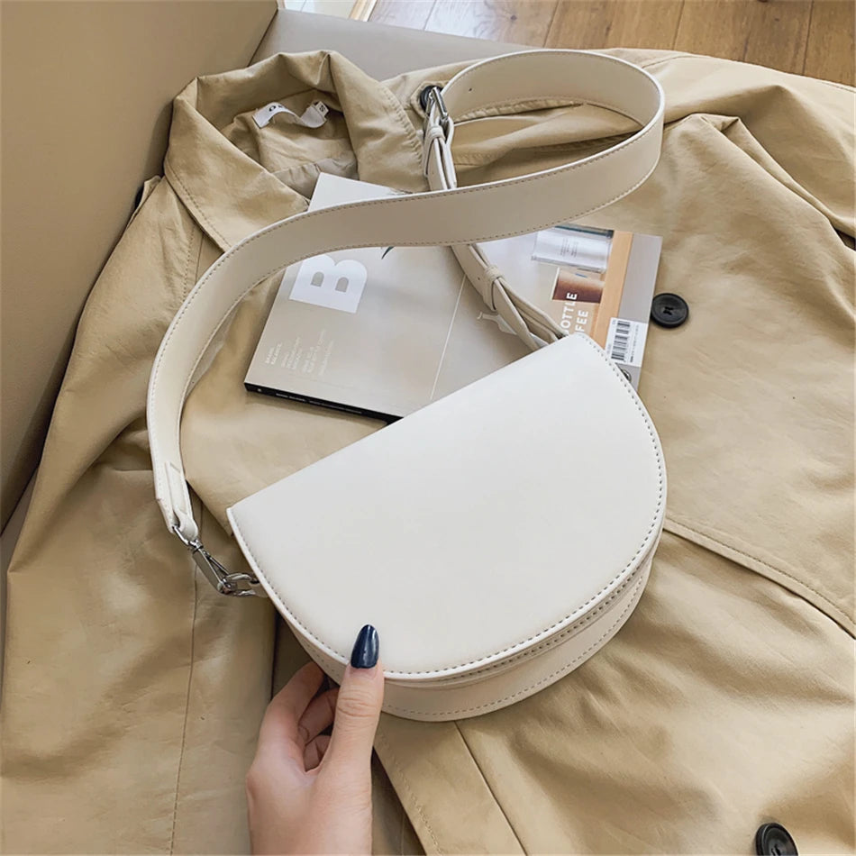Retro Solid Color Saddle Bag High Quality Leather Shoulder Bags for Women 2022 New Simple Ladies Crossbody Bag Designer Handbags