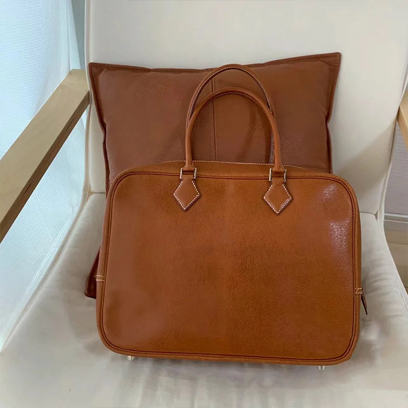 Retro Solid Vintage Handbag Large Capacity Commuter Briefcase Versatile Portable One Shoulder Crossbody Practical Purses Clutch
