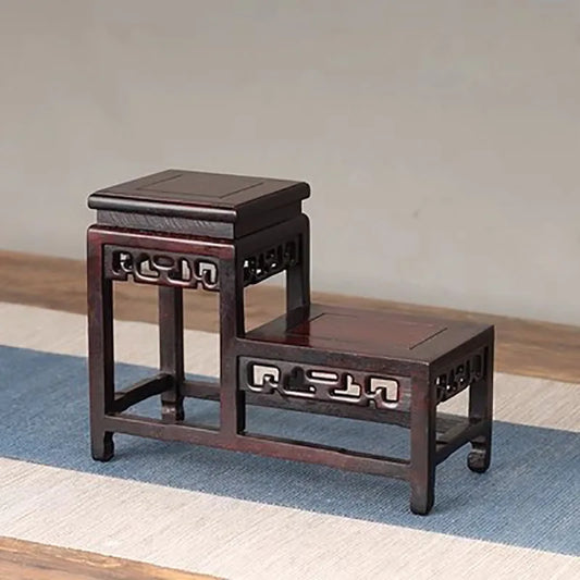 Retro Style High and Low Antique Stand, Teapots and Vases, Small Ornaments, Base, Mahogany Carving