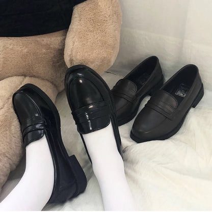 Retro Style Japanese Student Shoes Girl Lolita JK Uniform Shoes Women PU Leather Block Heels Loafers Shoes