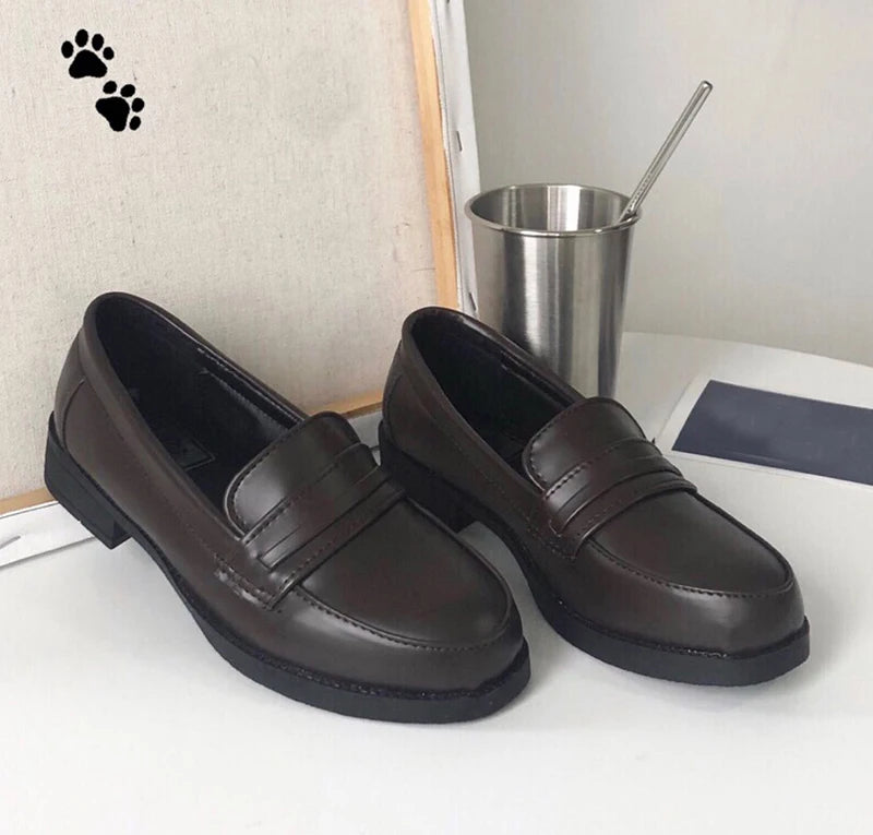 Retro Style Japanese Student Shoes Girl Lolita JK Uniform Shoes Women PU Leather Block Heels Loafers Shoes