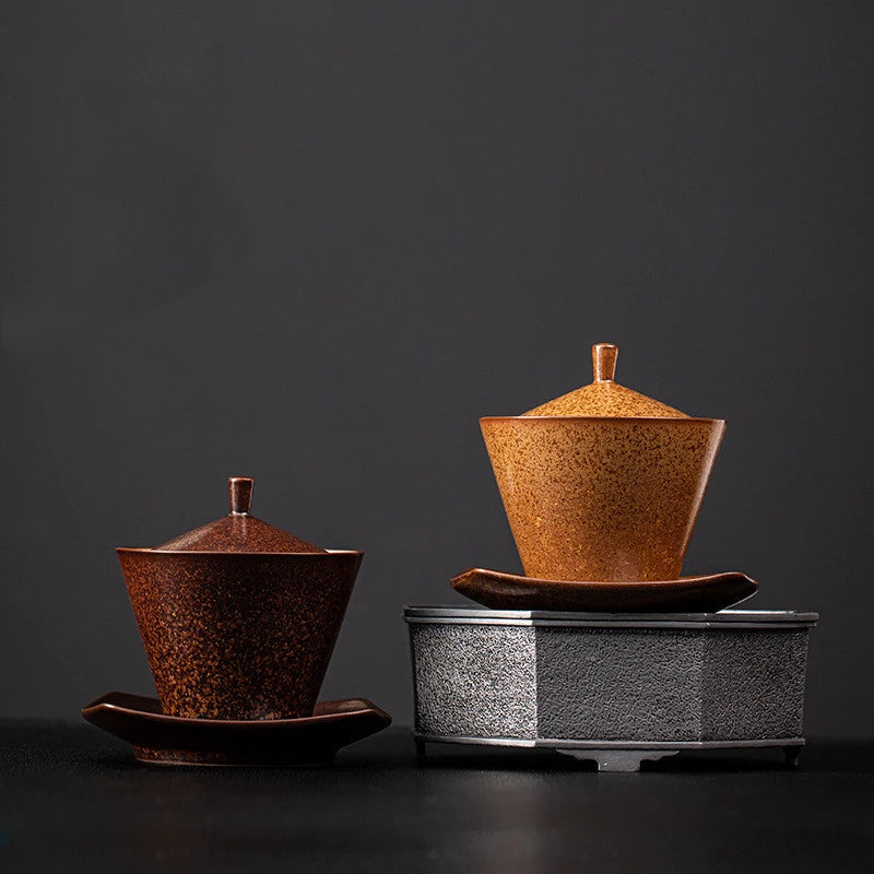 Retro Style Kiln Change Gaiwan Exquisite Ceramics Tea Bowl with Saucer Lid Kit Master Tea Tureen Home Teaware Drinkware