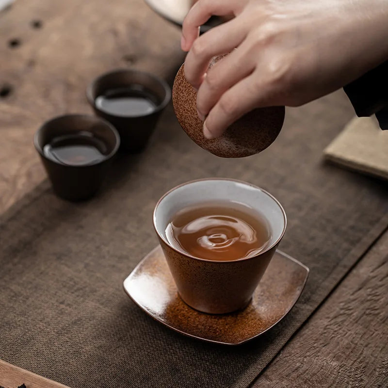 Retro Style Kiln Change Gaiwan Exquisite Ceramics Tea Bowl with Saucer Lid Kit Master Tea Tureen Home Teaware Drinkware