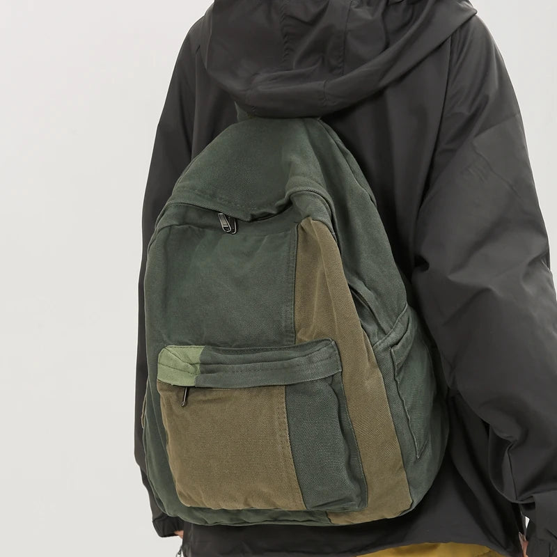 Retro Style Stitching Canvas School Backpack Women Backpacks For Students Casual Female Bags Child Girl School Bags Travel